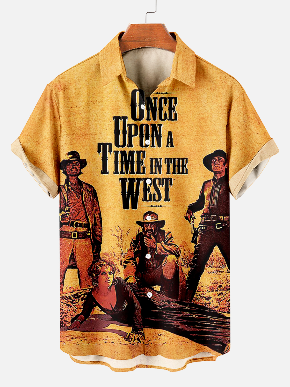 Men's Retro Movie Western Denim Short Sleeve Shirt PLUSCLOTHESMAN