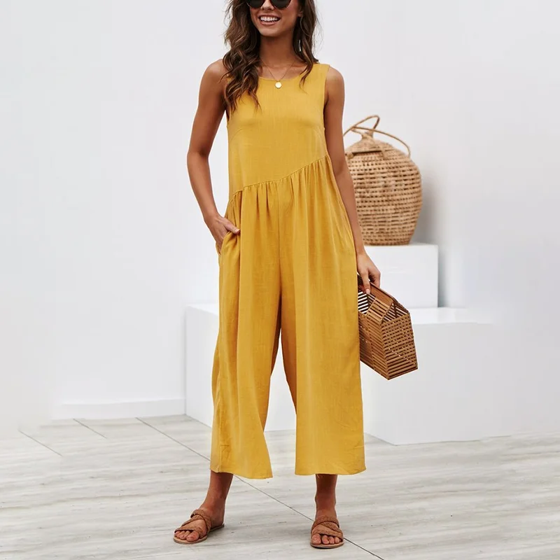 Casual solid color sexy open back jumpsuit
