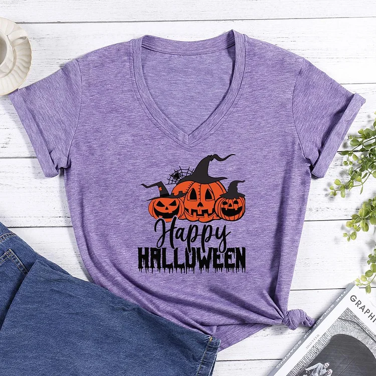Happy Halloween Funny Pumpkins V-neck T Shirt-Annaletters