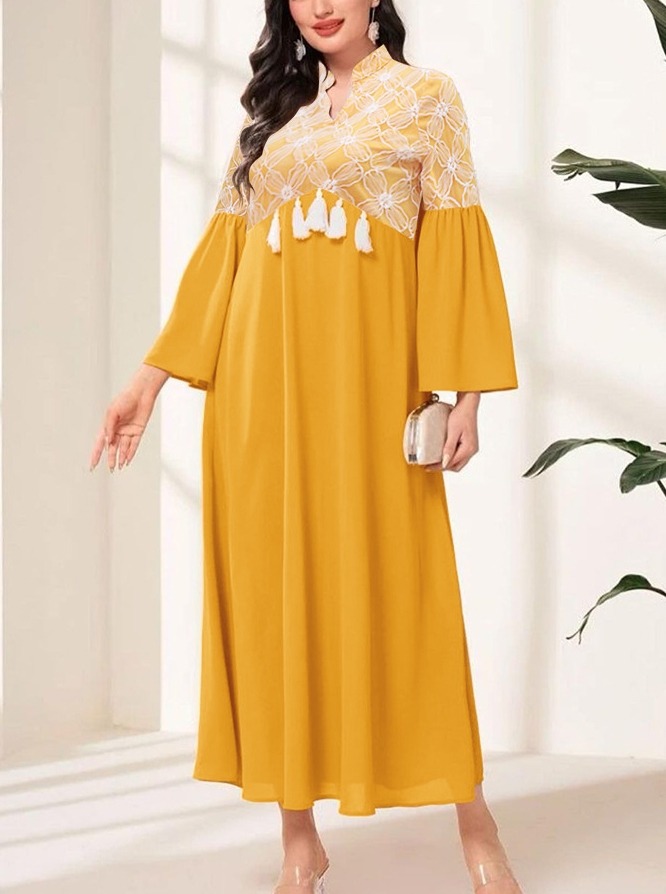 Women's Fashion Flower Net V-neck Casual Loose Summer New Kaftan | Oxredo Shop Ramadan Sale