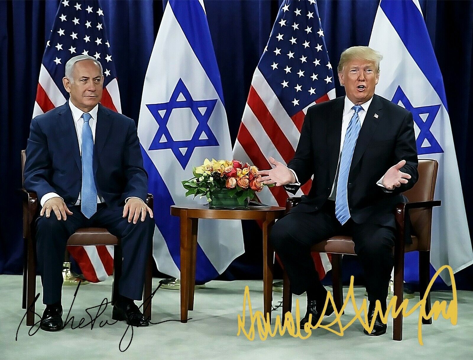 PRESIDENT DONALD TRUMP & BENJAMIN NETANYAHU ISRAEL SIGNED 8.5X11 Photo Poster painting REPRINT