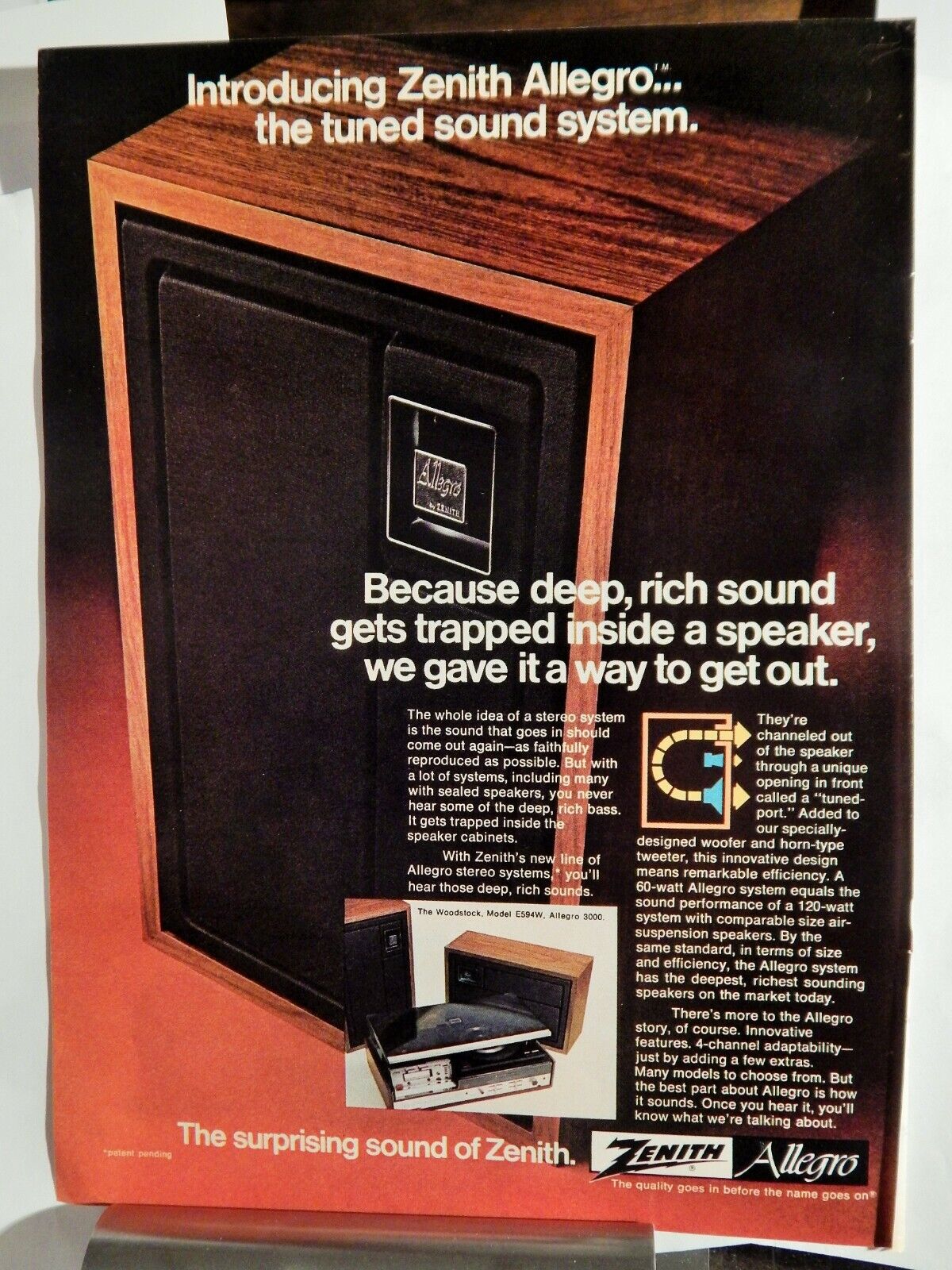 ZENITH ALLEGRO SPEAKERS / SEAGRAMS 7 WHISKEY VTG 1973 Photo Poster painting AD,SOUGHT EPHEMERA