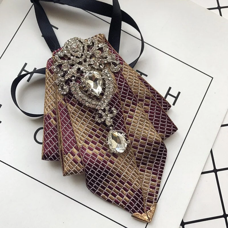 High-end New Rhinestone Bowties Brooch Korean Gentleman Dress White Shirt Wedding Bow Tie Set for Men Accessories Pocket Square