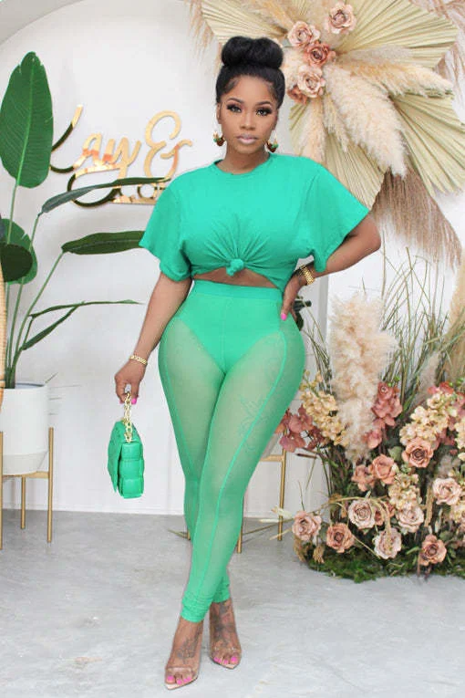 CM.YAYA Beach Sexy Women 2pcs Set Short Sleeve Tee Mesh See Though Leggings Set Sweatsuit Tracksuit Two Piece Set Outfits 2022