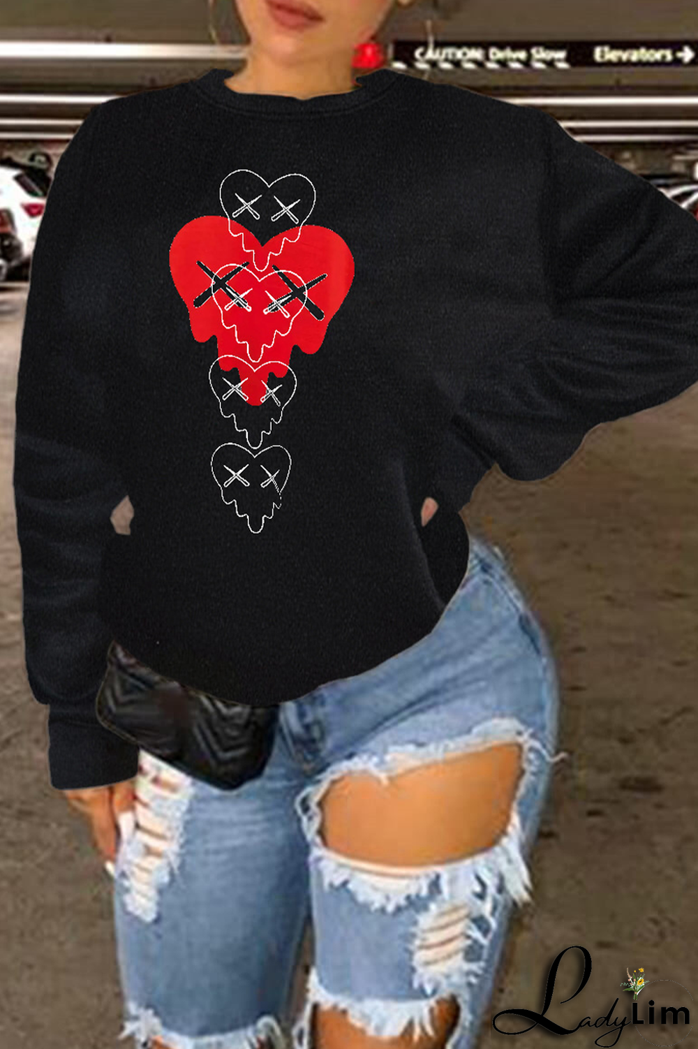 Grey Fashion Vintage Print Patchwork O Neck Tops