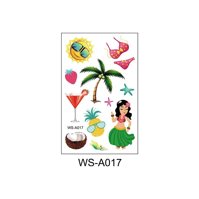 Waterproof New Hawaiian Tattoo Sticker Fashion Summer Seaside Beach Party Cartoon Sweatproof Tattoo Sticker