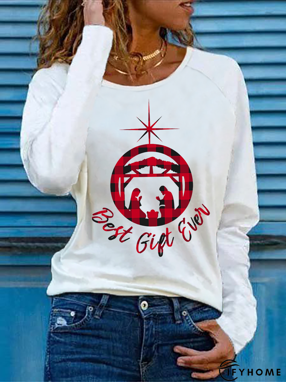 Christmas Letter Crew Neck T-shirt | IFYHOME