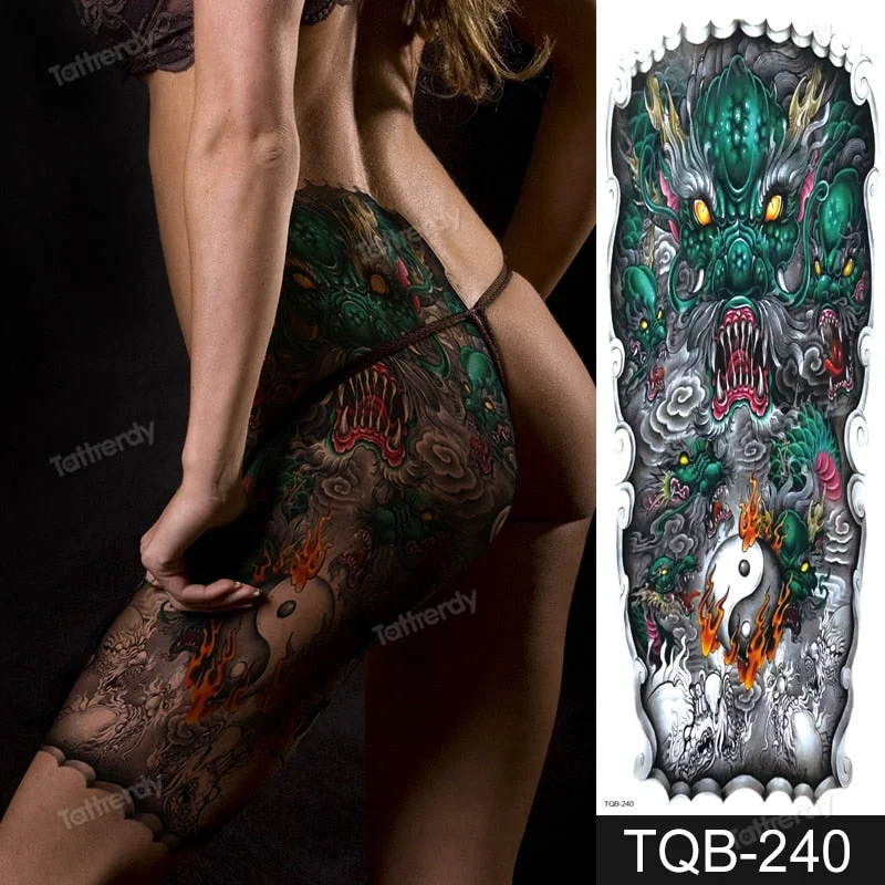 sexy temporary tattoo large body art thigh leg arm sleeve tattoo sticker fish dragon totem lotus peony flower tatoo fake water