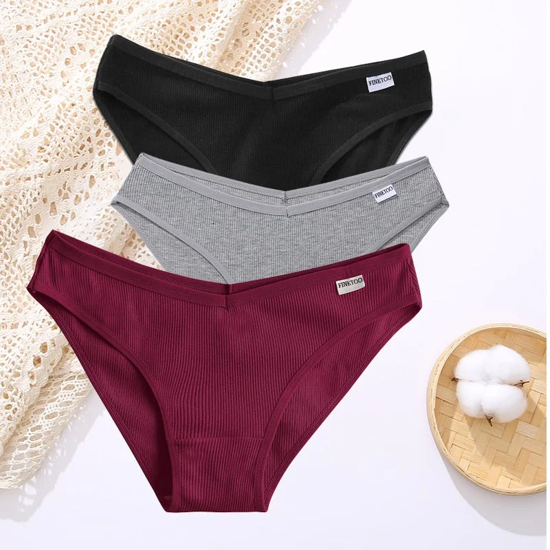 FINETOO 3PCS/Set Lingerie Sexy Women Cotton Panties Underwear Female Underpants 8 Solid Color Soft Woman Briefs Intimates M-XL