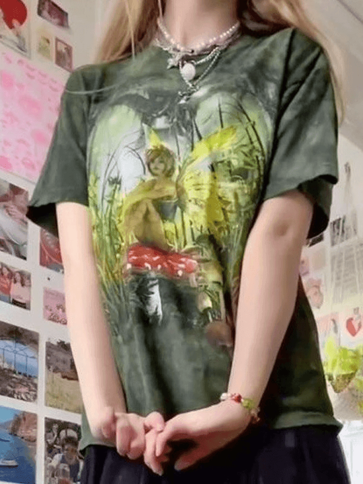 Vintage Fairy Printed Short Sleeve Tee