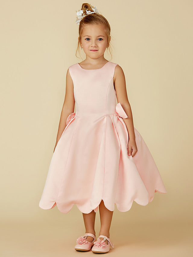 Oknass Ball Gown Sleeveless Jewel Neck Flower Girl Dresses  Satin With Bow