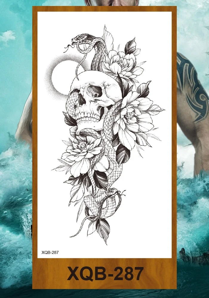 Temporary Tattoos Stickers Vajra Skull Night Demon Crow Mythical Beast Men Women Girl Flower Arm Chest Fake Tatoo Semi Permanent