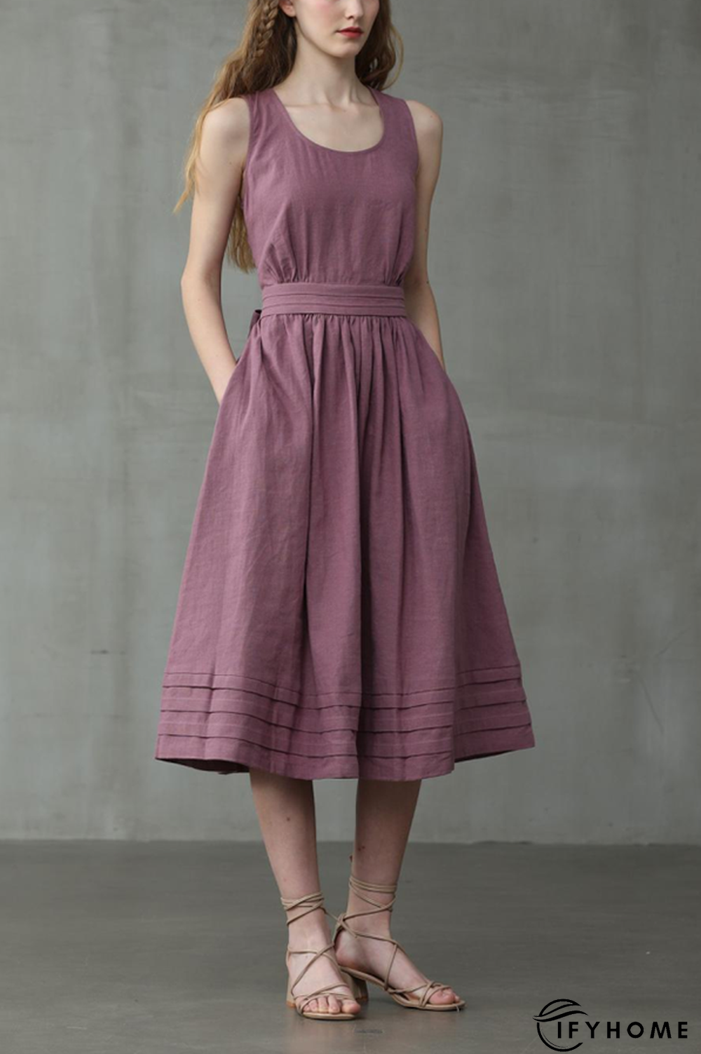 Cross Back O Neck Maxi Linen Dress | IFYHOME