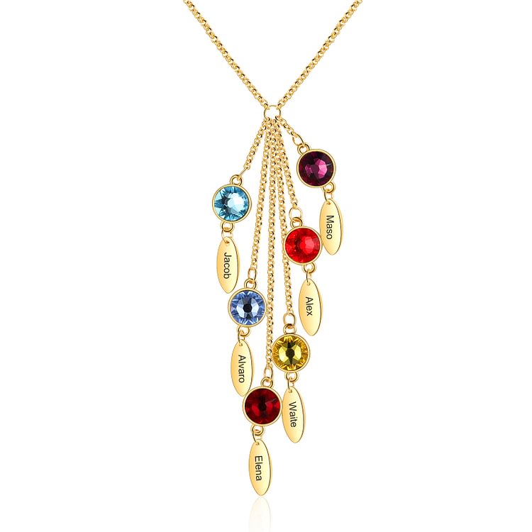 Collar con 6 nombres y 6 piedras de nacimiento para ella