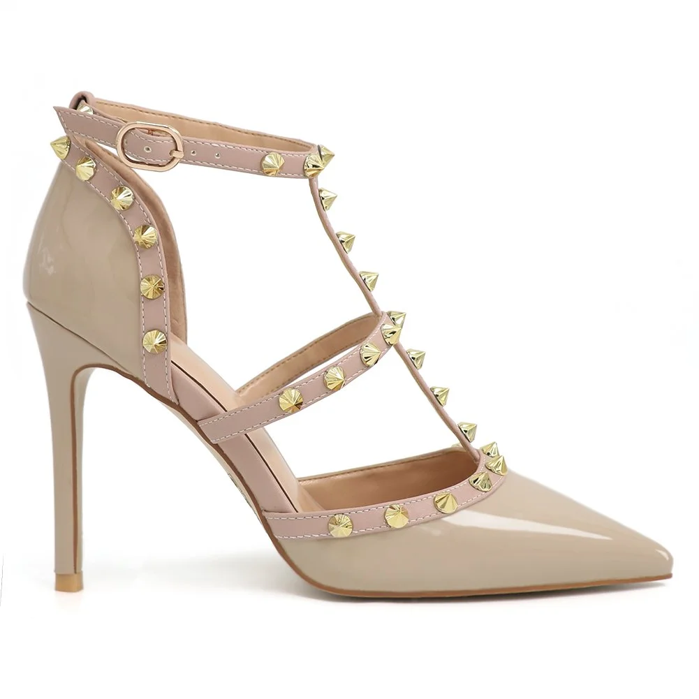 4" Rivets Studs Summer Strappy Shoes Party Wedding Heeled Sandals-MERUMOTE