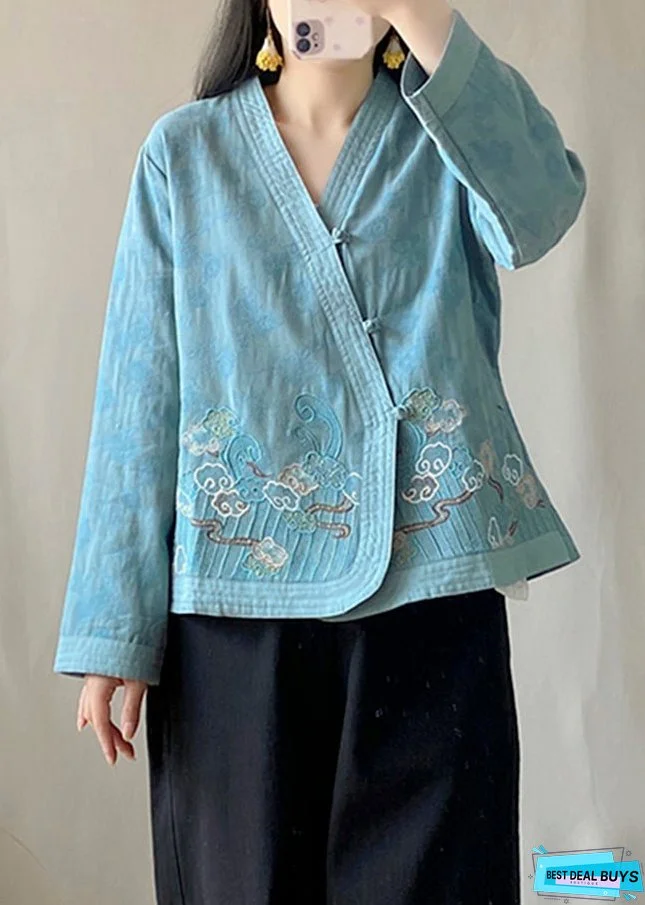 Vintage Blue Patchwork Cardigans Long Sleeve