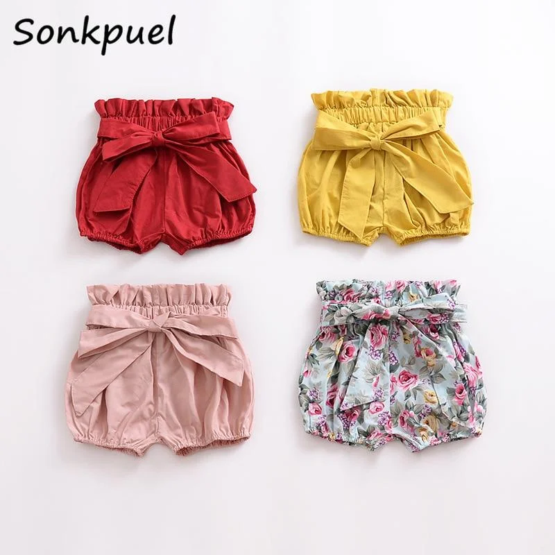 2021 Summer Baby Girls Shorts Bow Knot Ruffle Bread Lanterns Shorts Big PP Pants Girl Shorts Summer Toddler Clothing