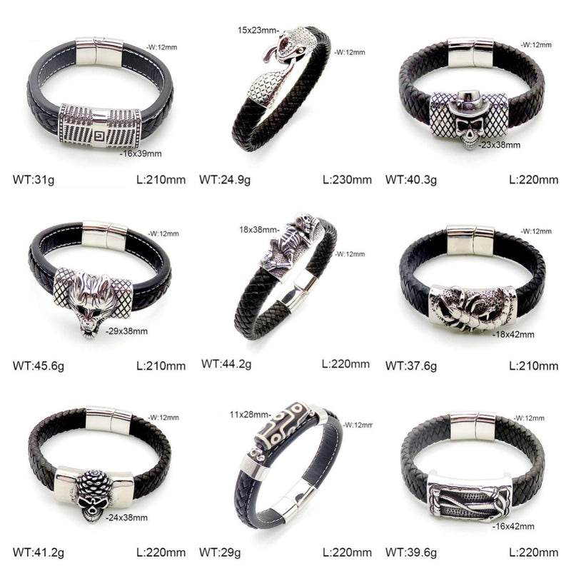 Hip-Hop Rock Punk Scorpion Skull 304 Stainless Steel Pu Leather Halloween Unisex Bangle Men Cord & Leather Bracelets