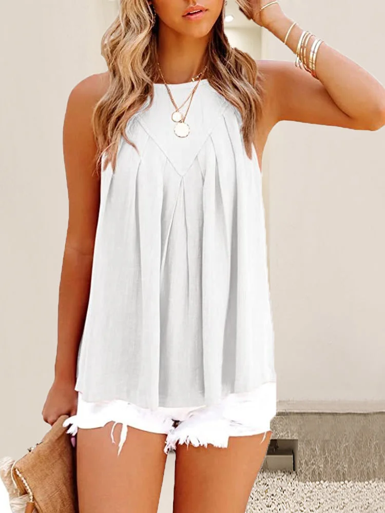 Women's Sleeveless Scoop Neck Halter Pure Color Top