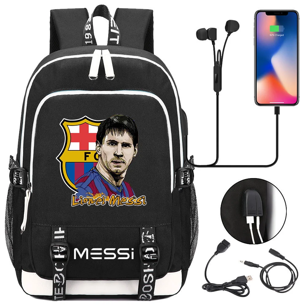 Buzzdaisy Get Your Little Messi Ready for School with our Lionel Messi Theme Backpack – Fits 15-inch Laptop, USB Charging Cable, and Ample Storage Space!