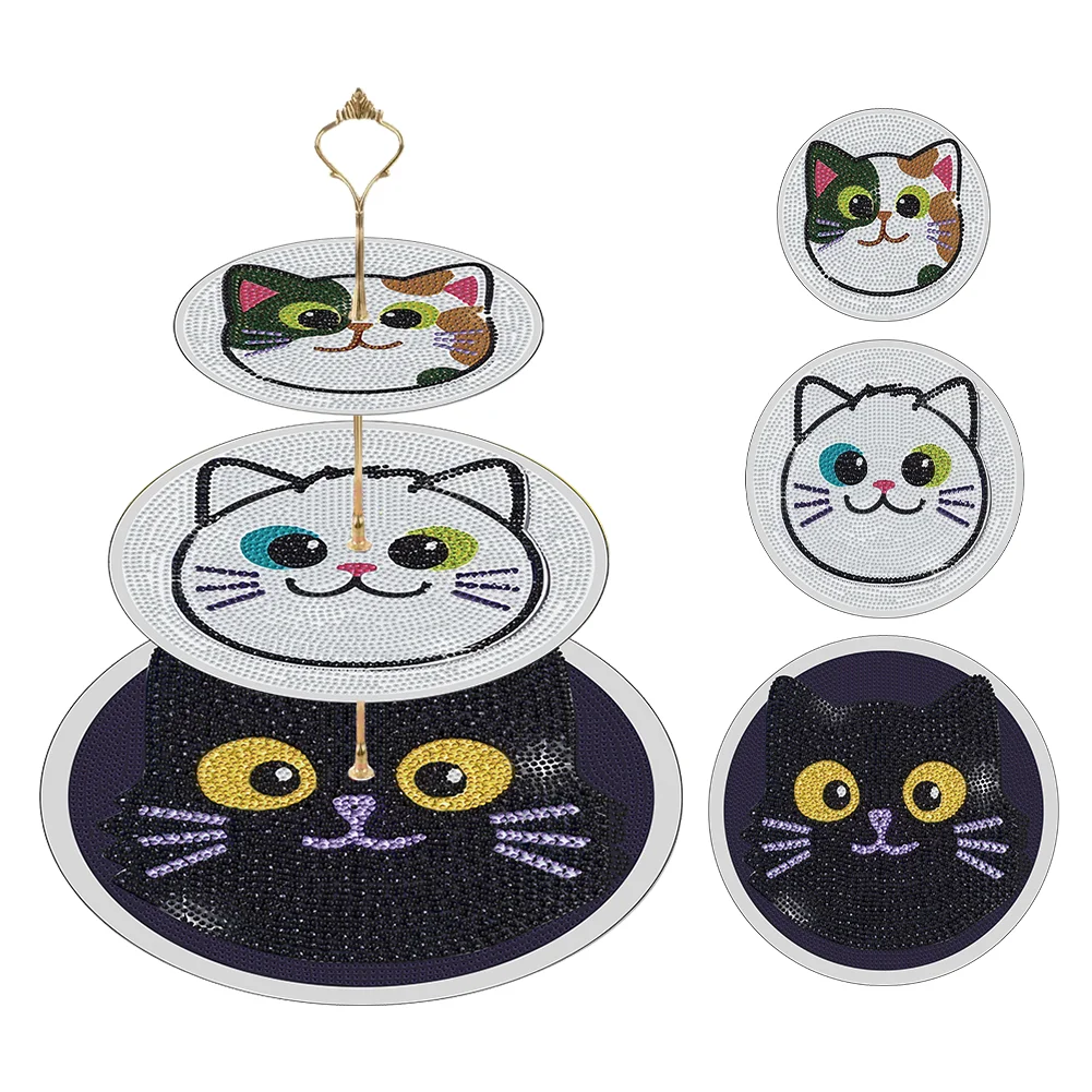 3 Tier 5D DIY Cat Acrylic Diamond Painting Cupcake Stand for Kitchen Table Decor 