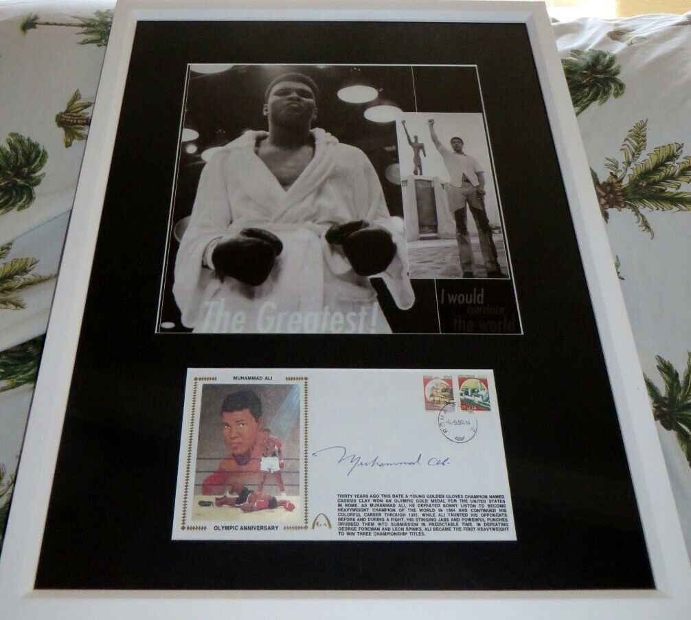 Muhammad Ali autographed signed 1990 Gateway cachet framed vintage boxing Photo Poster painting