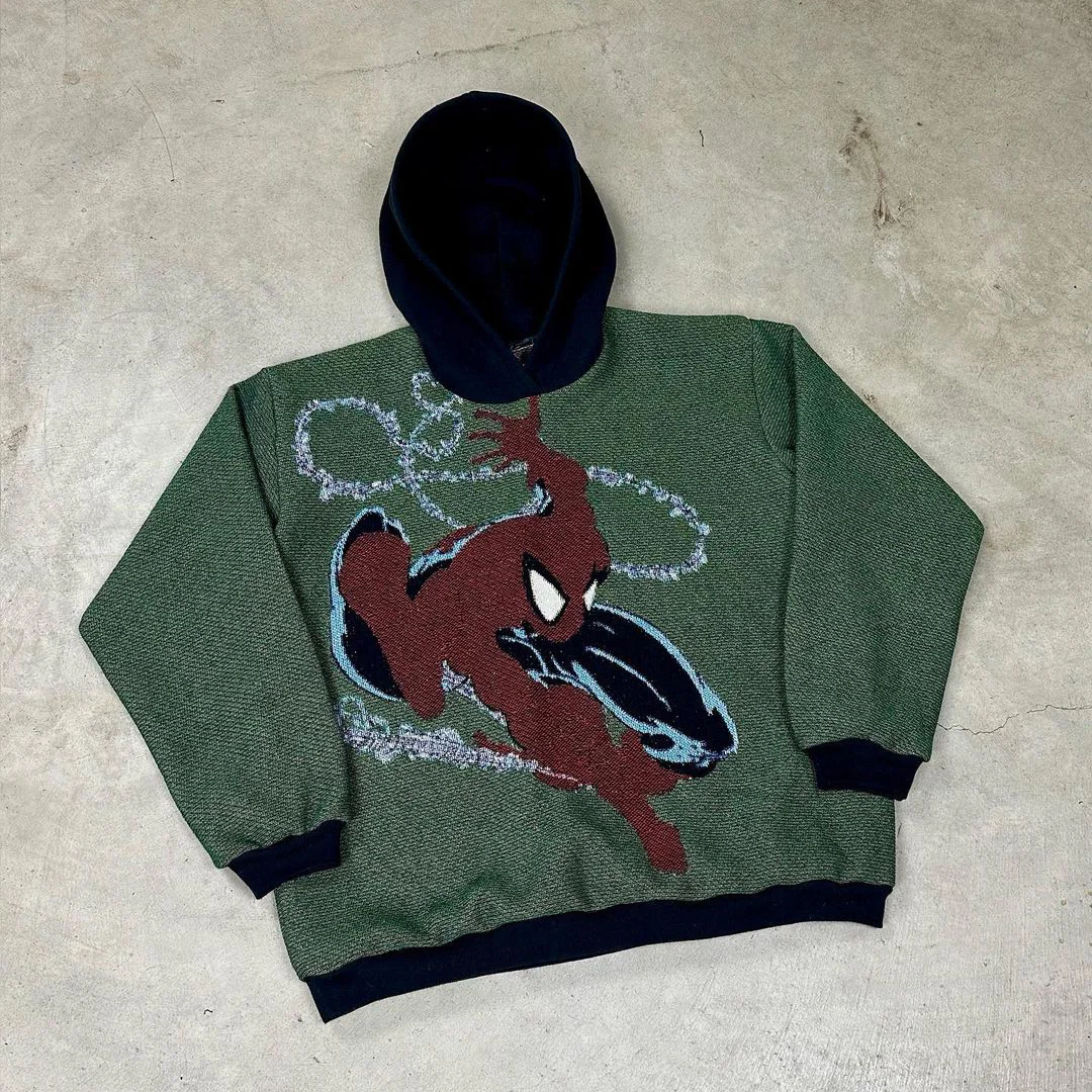 Spider-Man print contrast tapestry hoodie