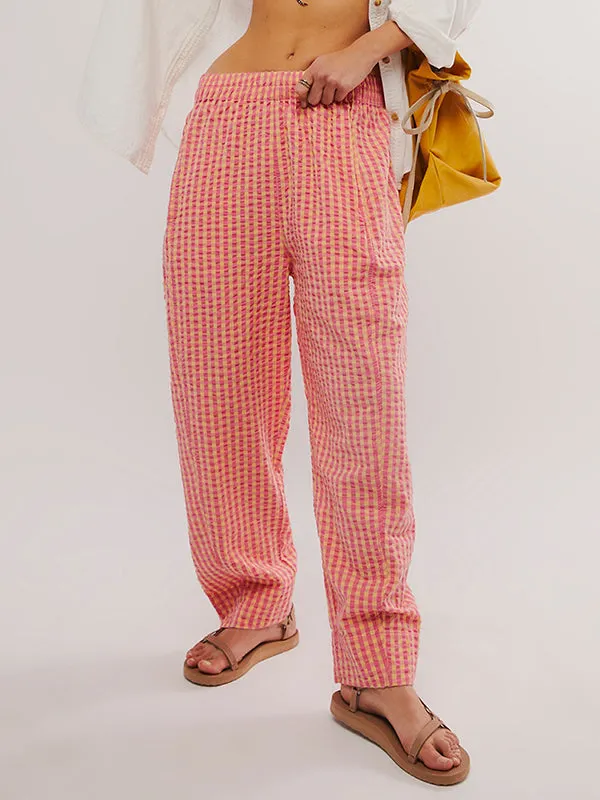 Loose Plaid Pockets Split-Joint Pants Trousers