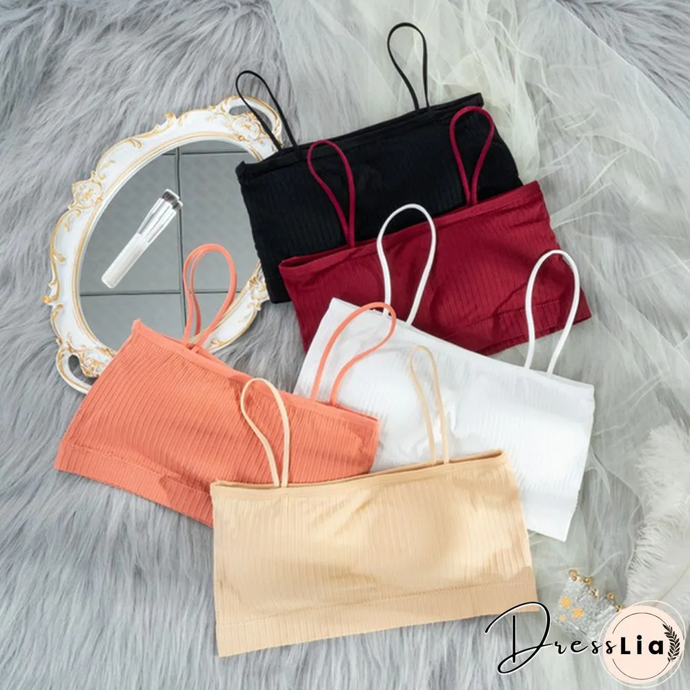 Fashion Womens Sleeveless Striped Bra Padded Tank Tops Spaghetti strap bralette crop top