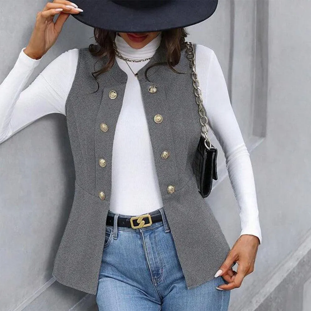 Grey Sleeveless Plain Outerwear
