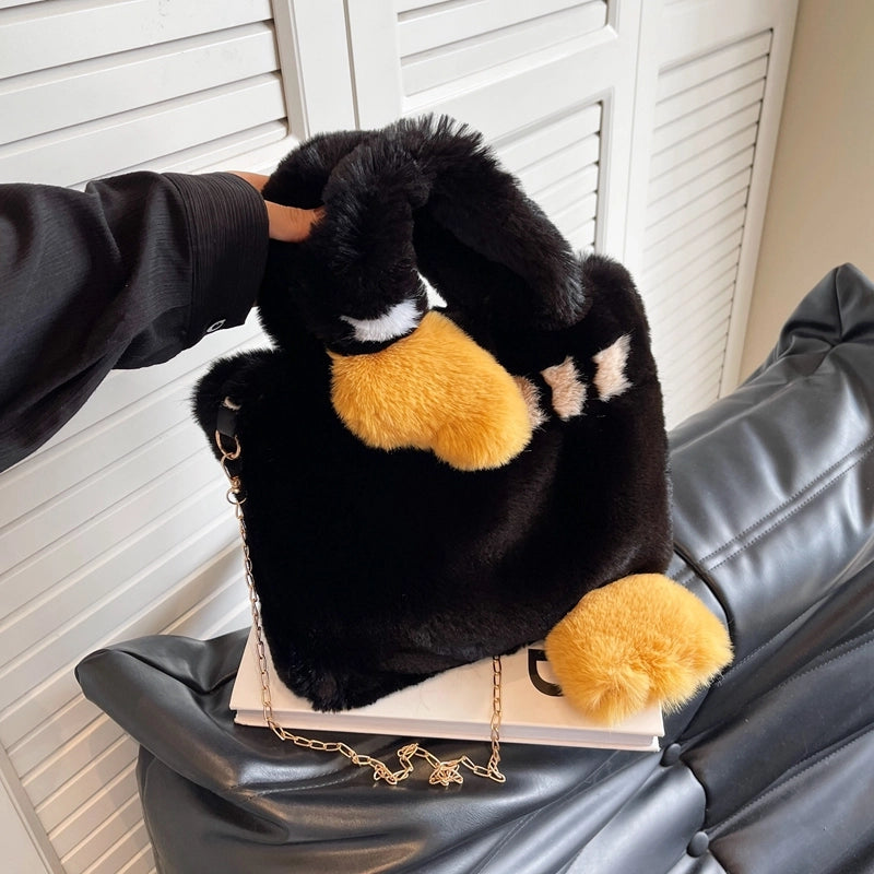Fur Bag Portable Women’s Bag Large Capacity Cute Cartoon Big Goose Chain Shoulder Messenger Bag
