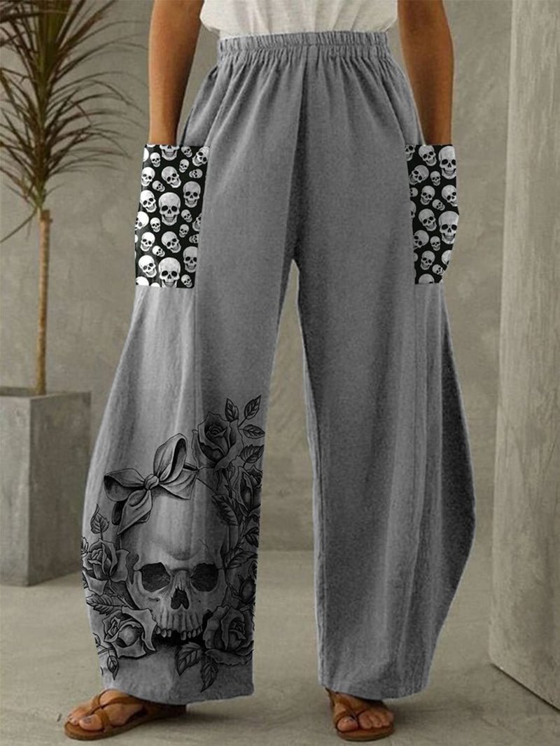 Skulls Printed Wide Leg Baggy Pants