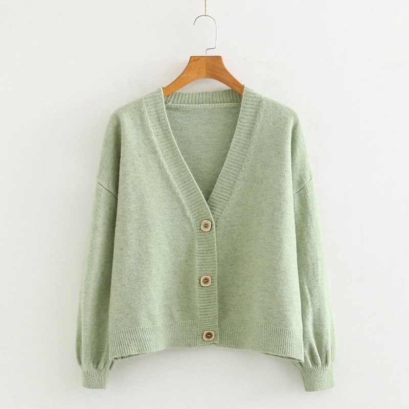 2021 Autumn Cardigan Single Breasted Green Pink Yellow Short Women Long Sleeve Loose Caridgan Female Knitted Jacket Women