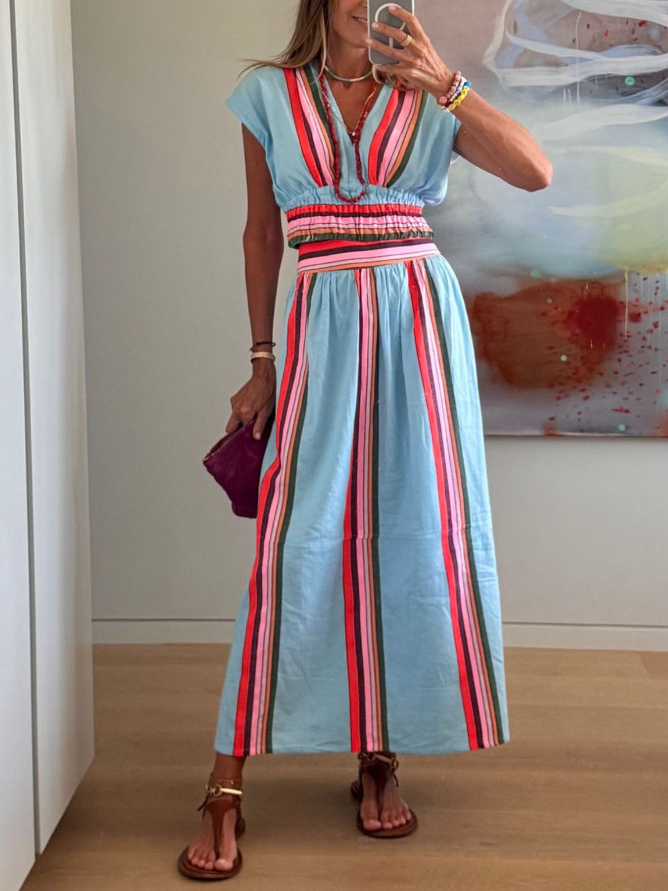 Striped Cap Sleeve Top and Skirt Set mysite idetrend