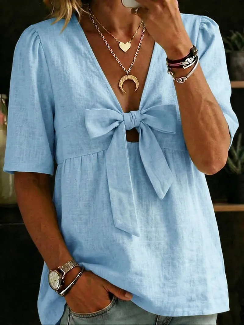 Cozy Lace-up Linen Blouse