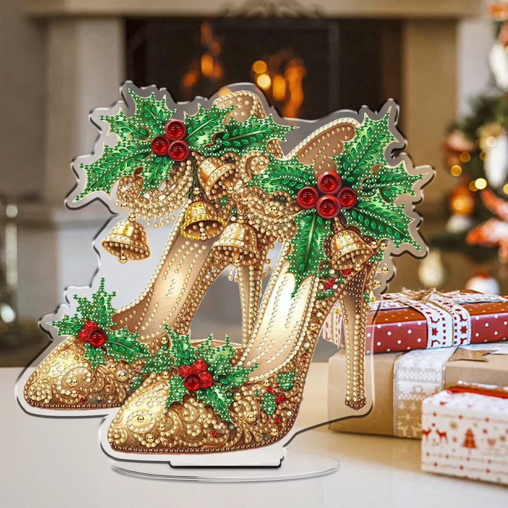 2D Flat Xmas High Heels DIY Acrylic Desktop Diamond Art Kits for Adults Beginner