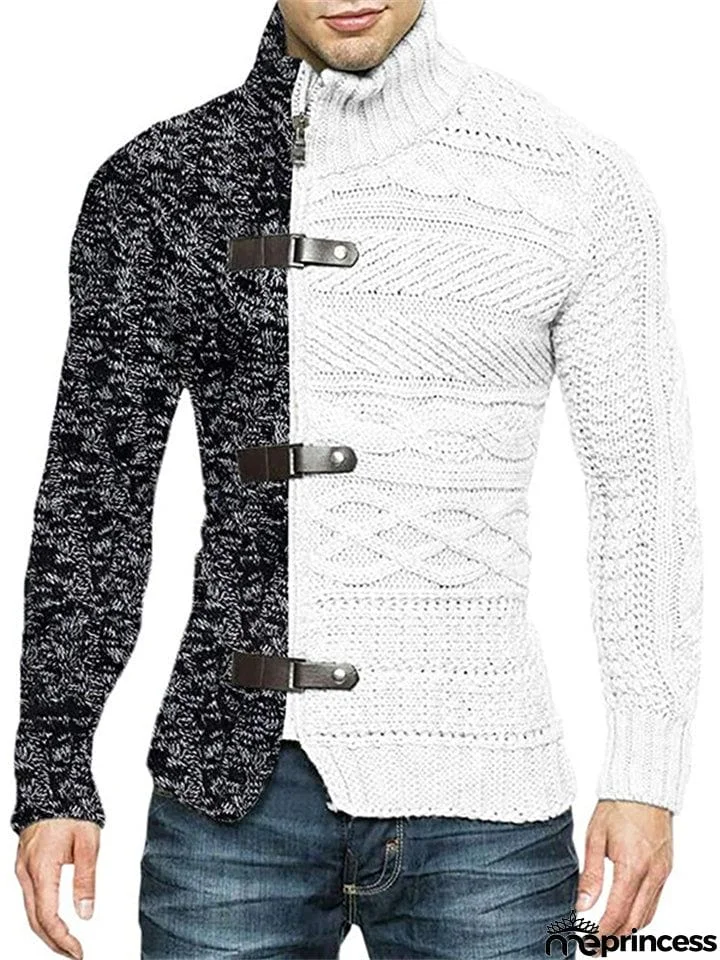 Contrast Color Zipper Turtle Neck Sweaters