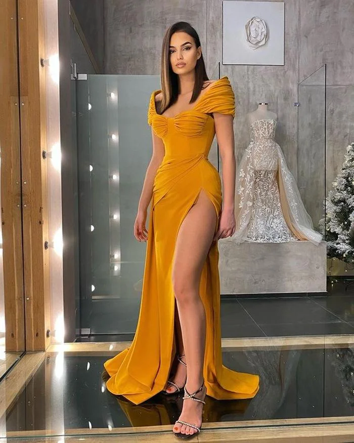 Promsstyle Yellow split  evening dress Prom Dress 2023