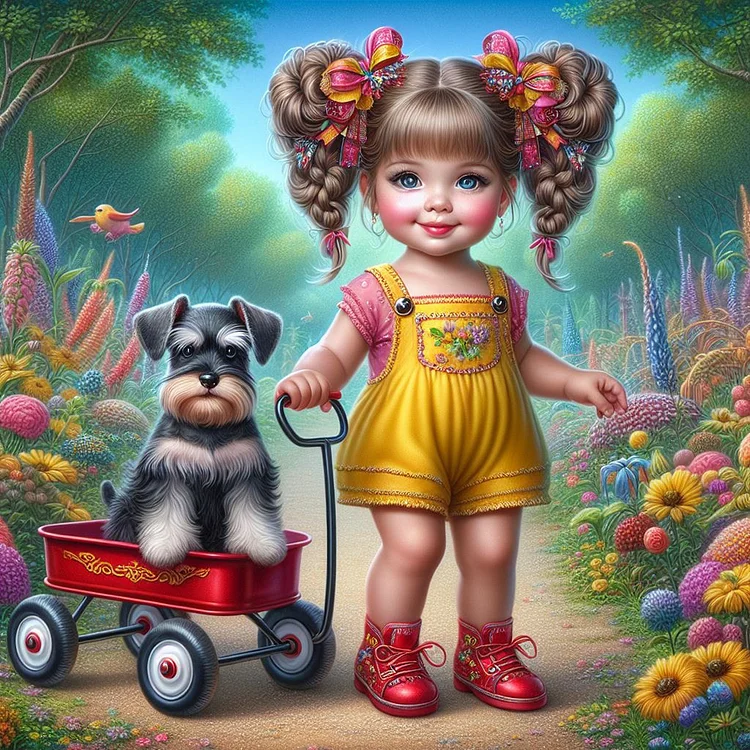 Garden Girl With Puppy 30*30CM(Canvas)  Full Round Drill Diamond Painting gbfke