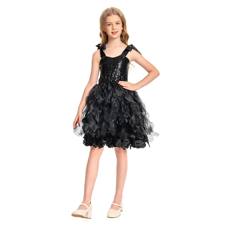 Kids Children Sequin Spiral Black Tutu Dress Outfits Cosplay Costume 