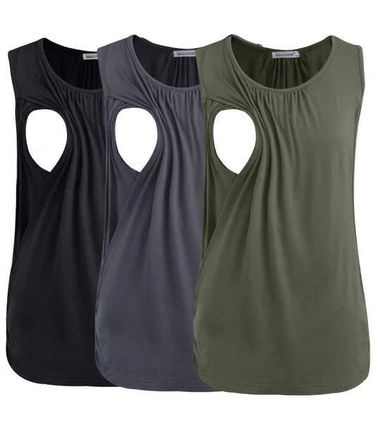Smallshow Women's Maternity Nursing Tank Tops Breastfeeding Clothes 3-Pack Medium Army Green-black-dark Grey(3 Packs)