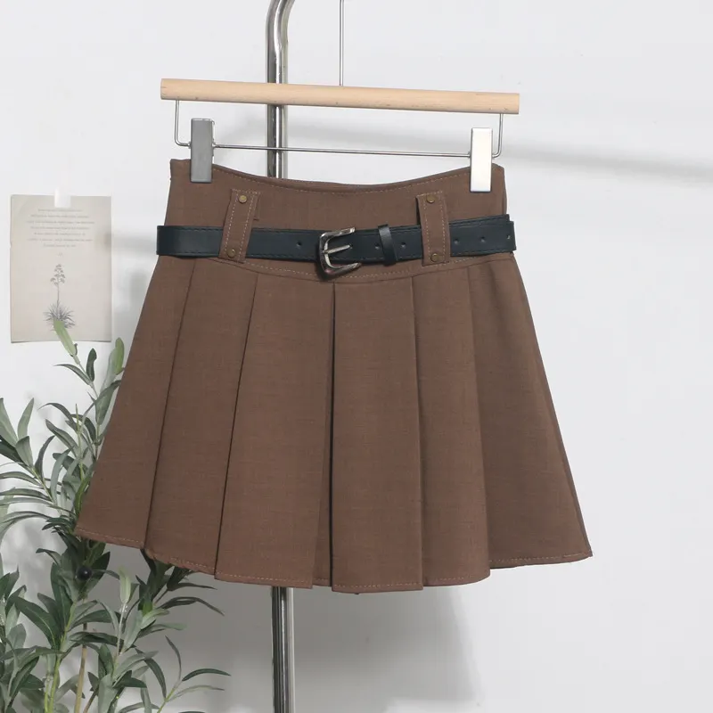 Brownm S-2XL 100-Folded Skirt Woman 2024 Autumn And Winter Suit Half-Dress Korean Version A Word High Waist Half-Body Skirt 1289