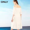 ONLY Brand 2018 NEW fashion sweet hollow crochet off shoulder short sleeves female dresses |118207636 