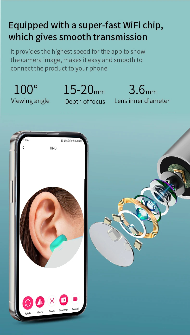 Likron Watches Wireless HD Ear Otoscope with Camera - USB-C Rechargeable Ear Wax Removal Endoscope Tool