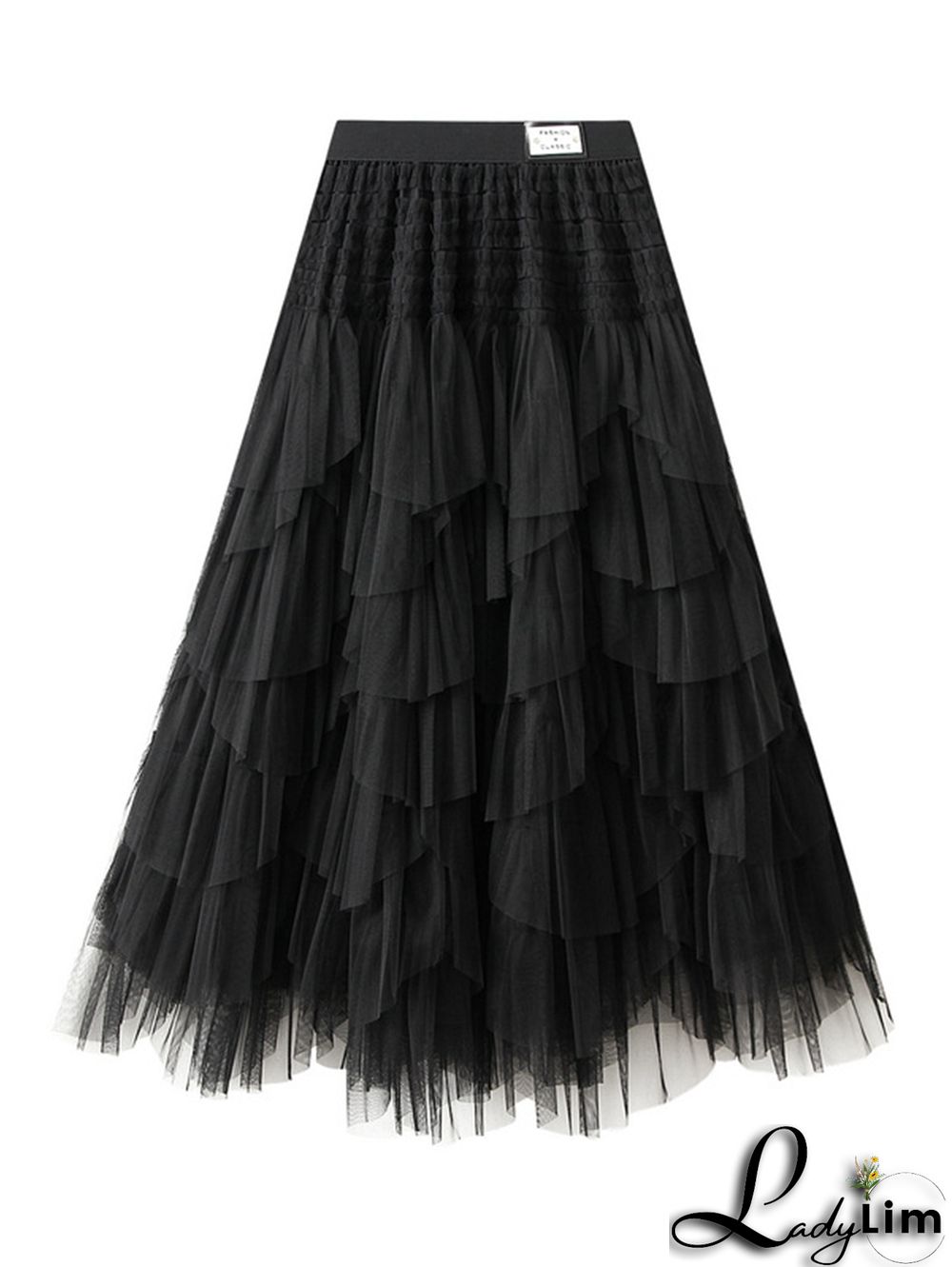 Elegant Solid Color Elastic Waist Puffy Tiered Skirt