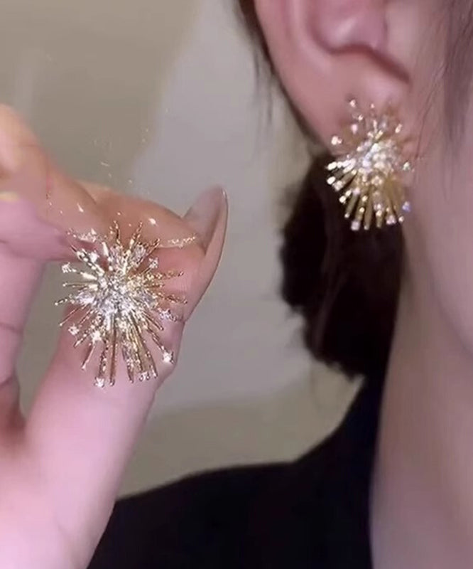VCSHOES Gold Sterling Silver Overgild Zircon Fireworks Stud Earrings