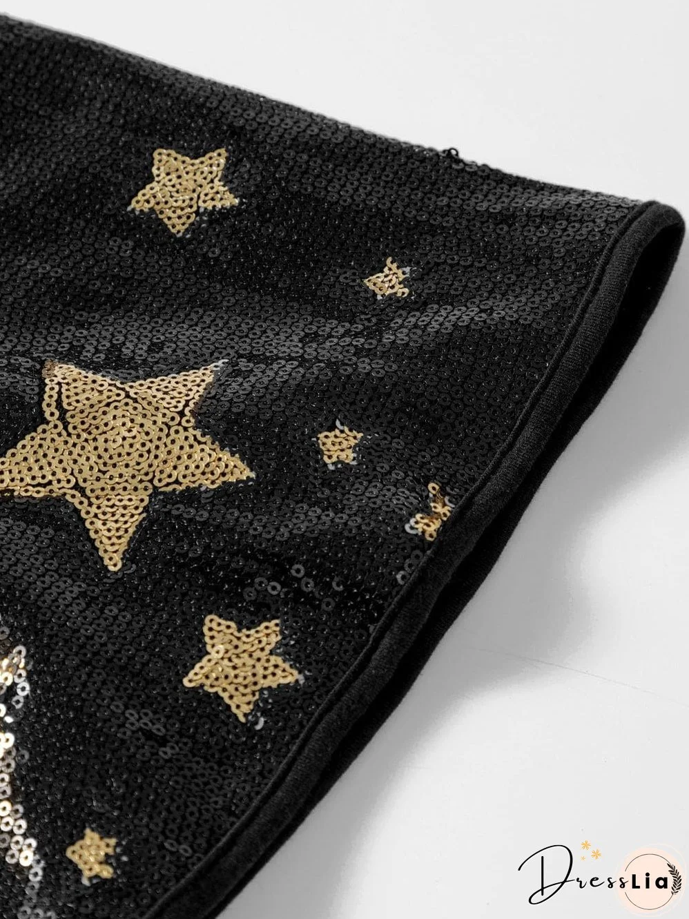 Black Star Sequin Embellished Half Sleeve Knit Top