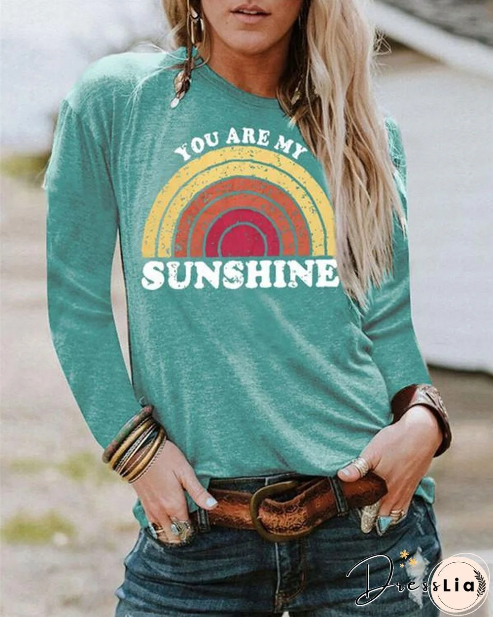 Sunshine Cartoon Printed  Women Tops Holiday Fall Daily Casual Blouse