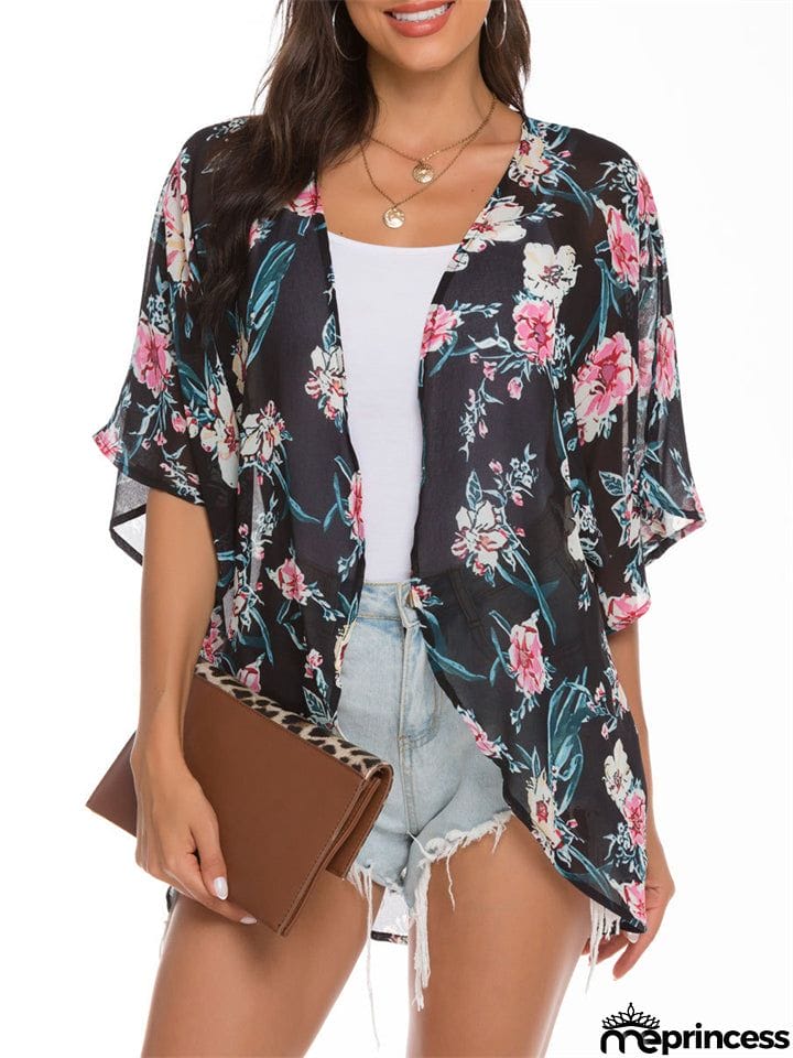 Floral Printed Half Sleeve Chiffon Blouses