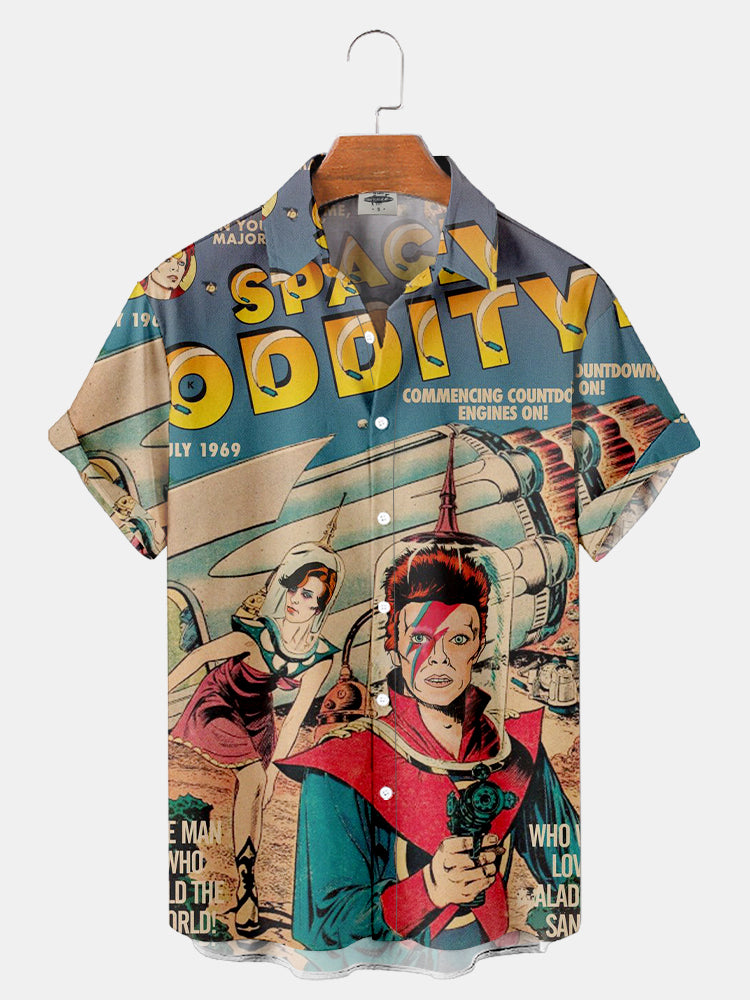 Men'S Vintage Rock Singer David Bowie Poster Printed Shirt PLUSCLOTHESMAN